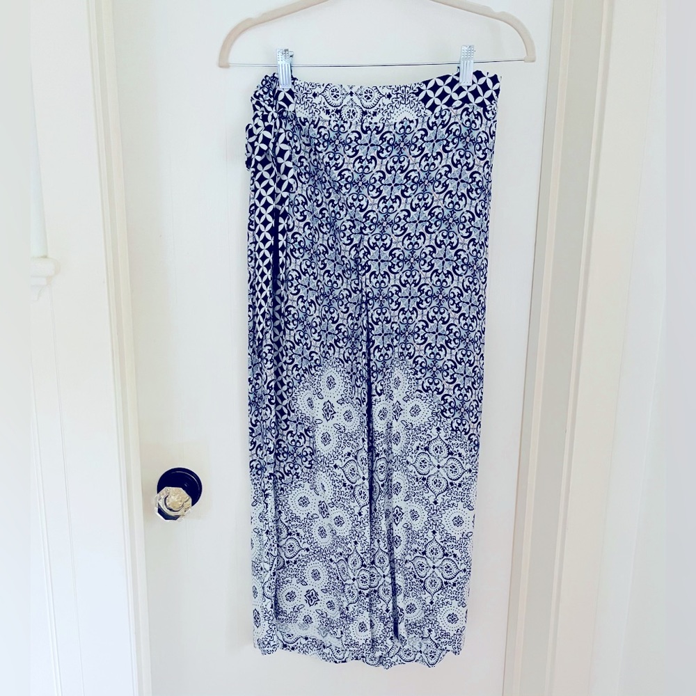 Anthropologie patterned wrap style culottes